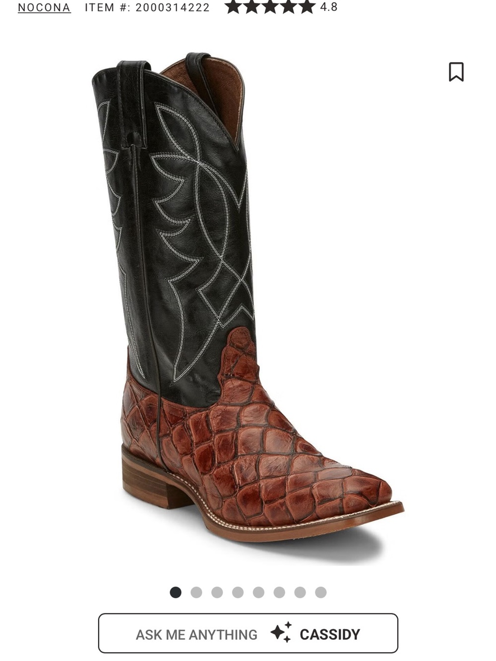Nocona mensTwo-Tone Brown Croc-Embossed Vamp with Black Embroidered Shaft Boot